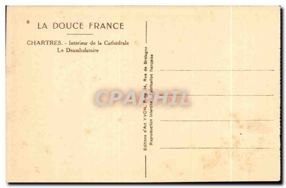 Chartres — Intérieur de la Cathédrale, Le Déambulatoire — Éditions d'Art YVON, Paris — Verso