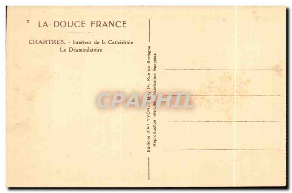 Chartres — Intérieur de la Cathédrale — Le Déambulatoire — Éditions d'Art YVON, Paris — Verso