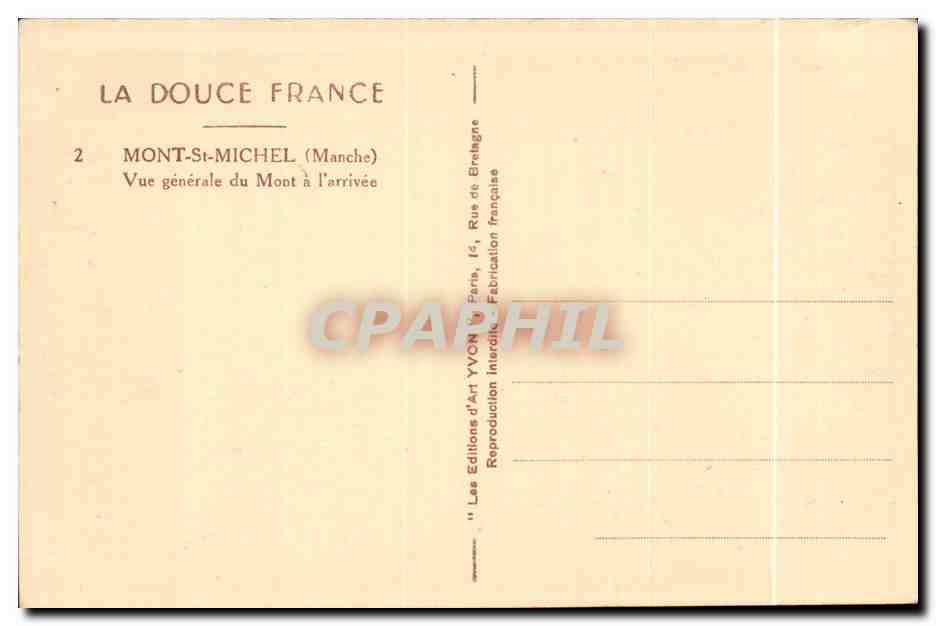 Mont-Saint-Michel — Vue générale du Mont à l'arrivée — Éditions d'Art YVON, Fara — Verso
