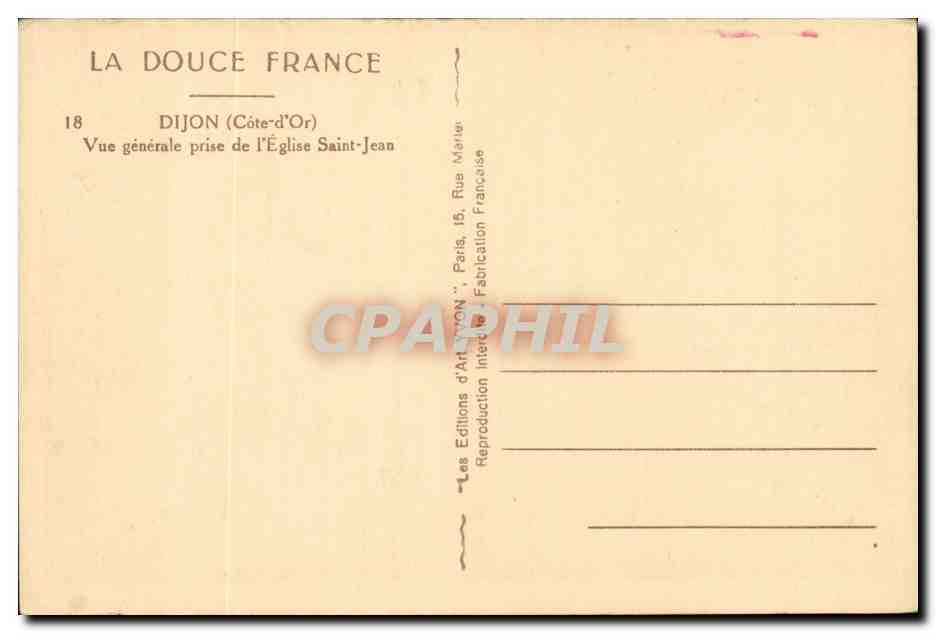 Dijon CPA vue generale prise de l'eglise Saint Jean — Rückseite