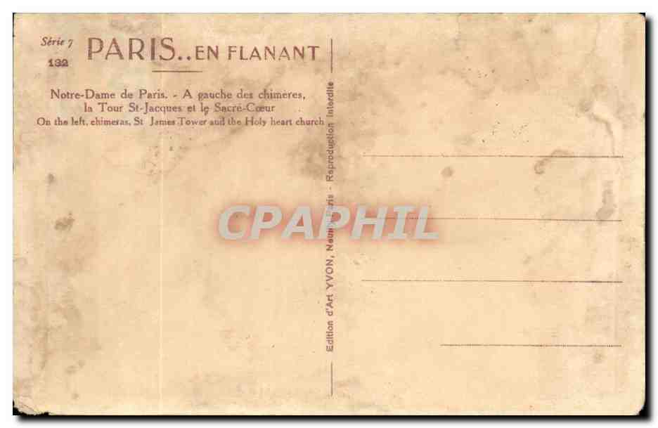 Paris CPA Notre DAme de Paris A gauche les chimeres Tour St Jacques et SAcre Coeur — Rückseite
