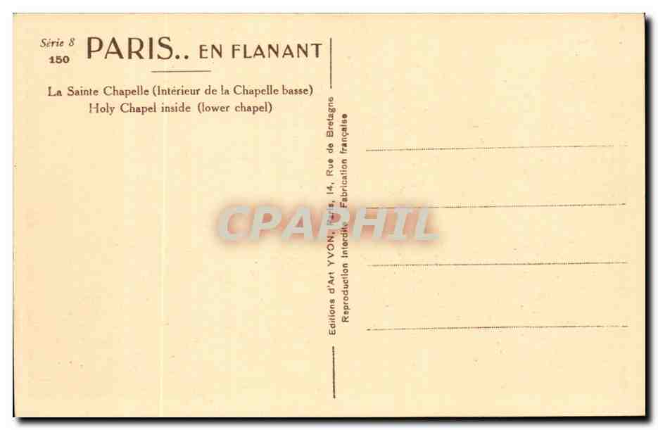 Paris CPA La sainte chapelle  — Rückseite