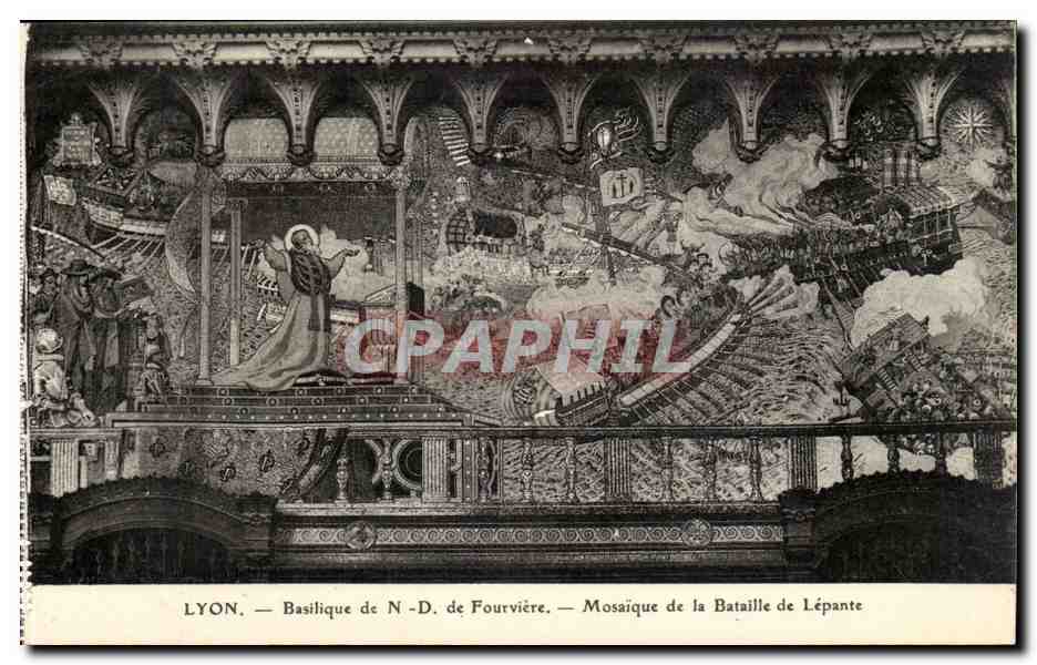 LYON — Basilique de N.-D. de Fourvière — Mosaïque de la Bataille de Lépante