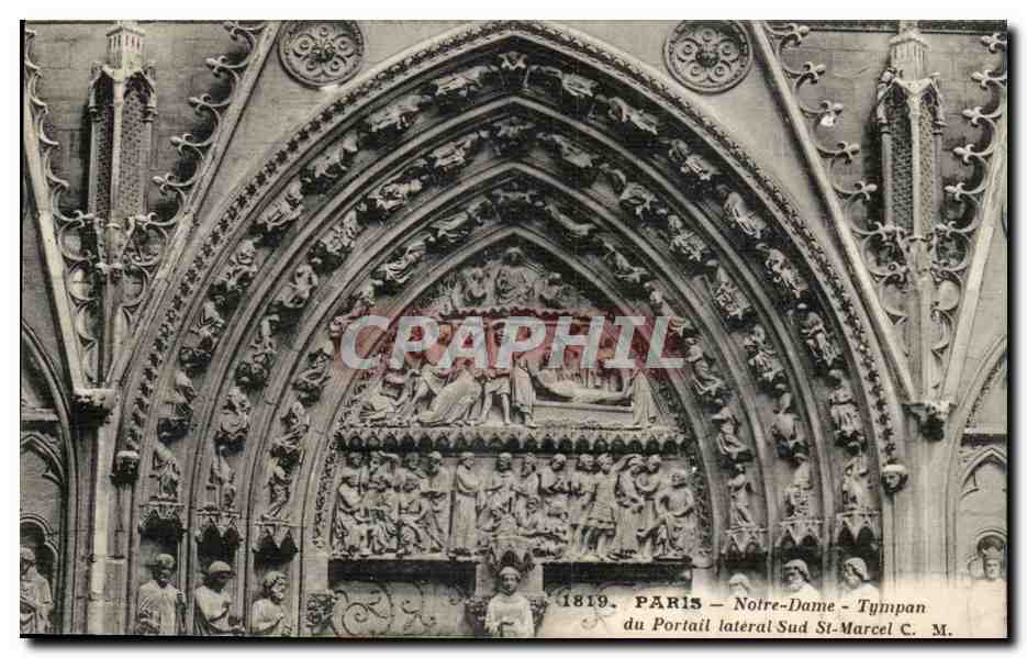 Paris CPA Notre DAme Tympan du portail lateral sud St Marcel