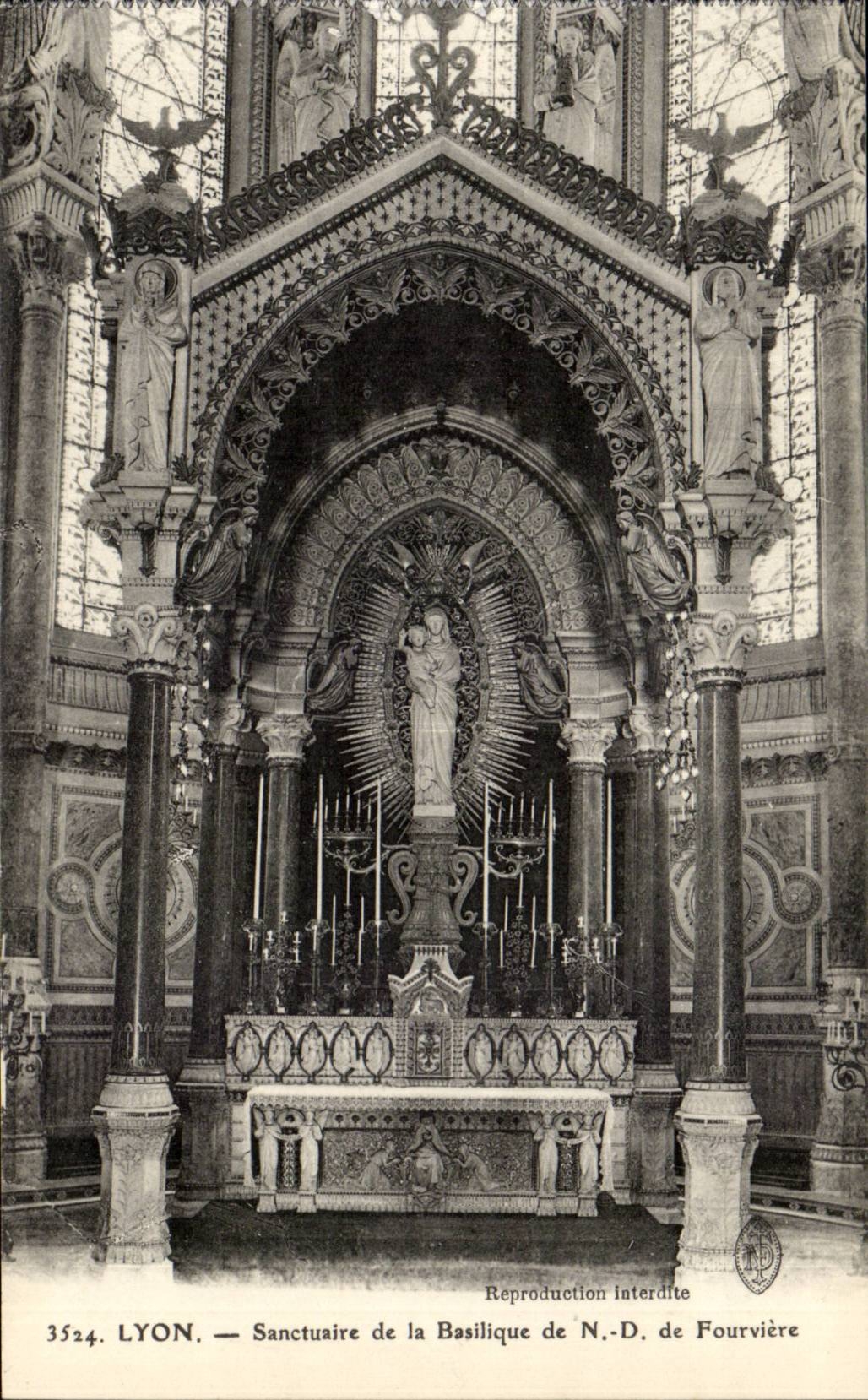Sanctuaire de la Basilique de N.-D. de Fourvière — Lyon — Éditeur Lyon, n° 3524
