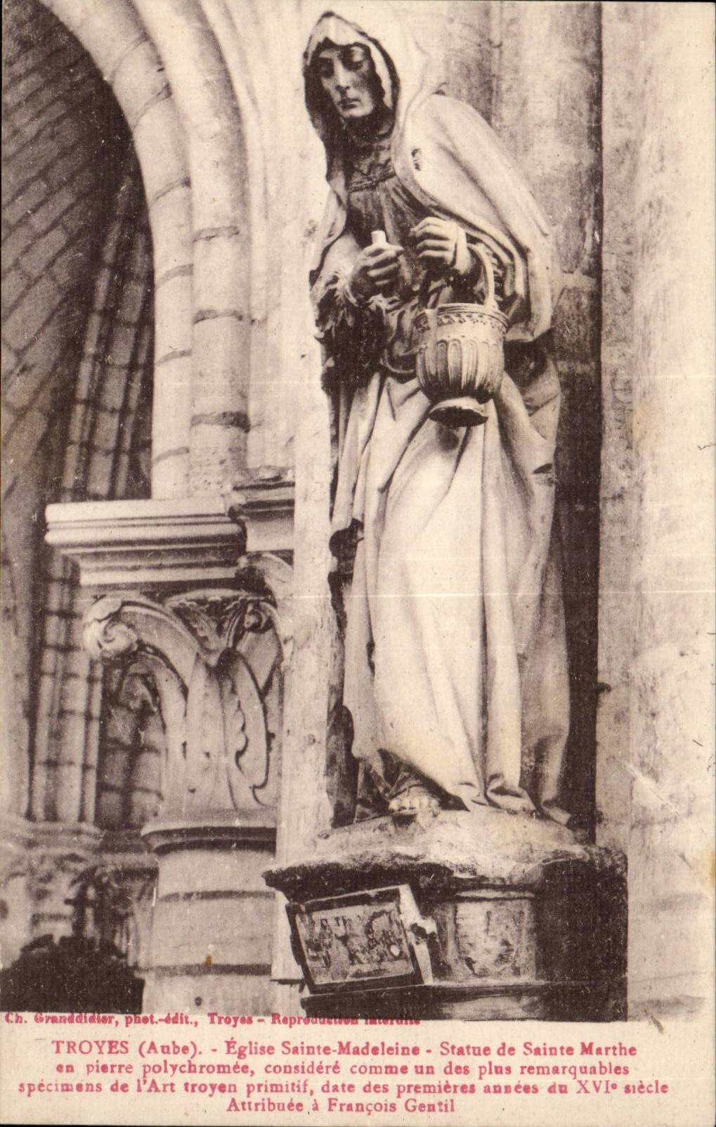 Statue de Sainte-Marthe — Église Sainte-Madeleine, Troyes — Ch. Granddidier, phot.-édit., Troyes