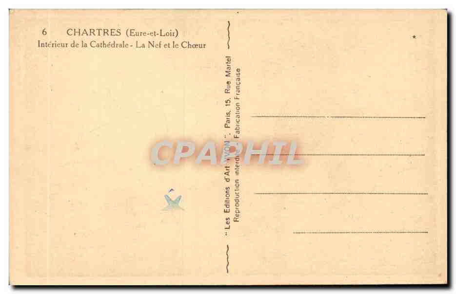 Chartres CPA Interieur de la cathedrale La nef et le choeur — Verso