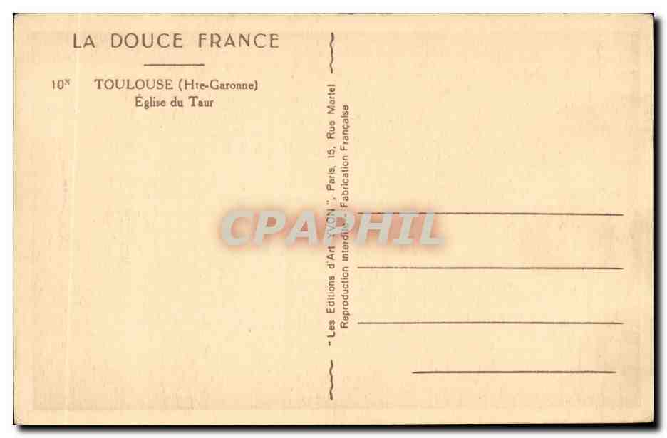 Toulouse CPA Eglise du Taur — Verso