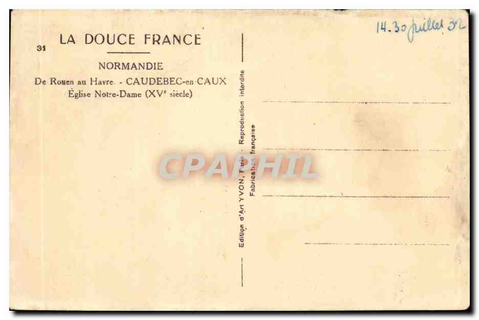 De Rouen au Havre CPA caudebec en Vaux Eglise Notre DAme (15eme) — Rückseite