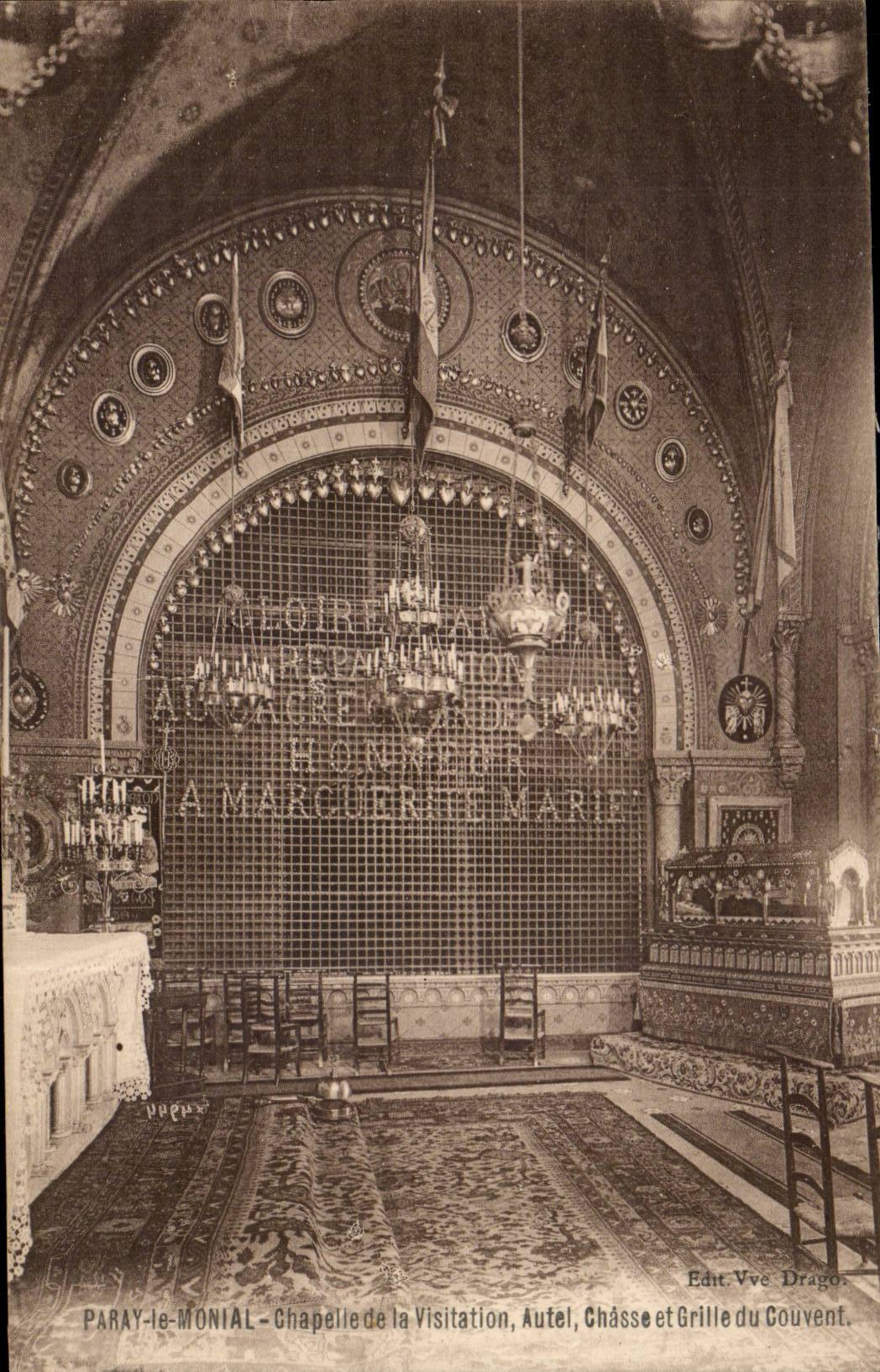 Paray le Monial CPA Chapelle de la visitation Autel Chasse et grille du couvent