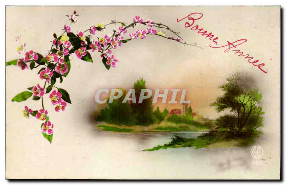 CPA Fantaisie Fleurs Village Bonne annee
