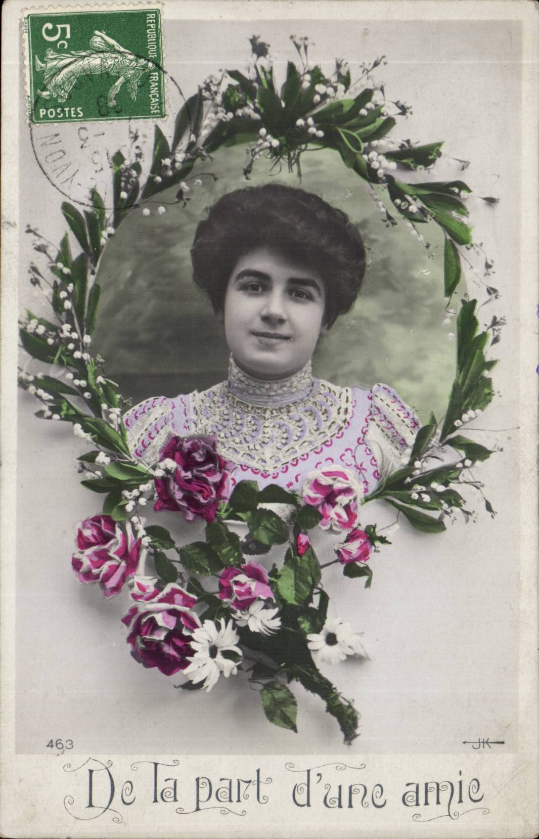 Porträt einer jungen Frau — Blumendekoration — Verlag JK, Nr. 463