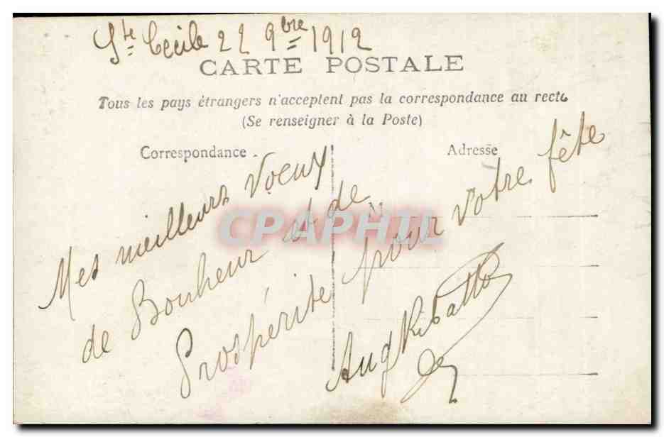Jeune femme avec bouquet — 'Bonne Fête' — éditeur inconnu — Verso