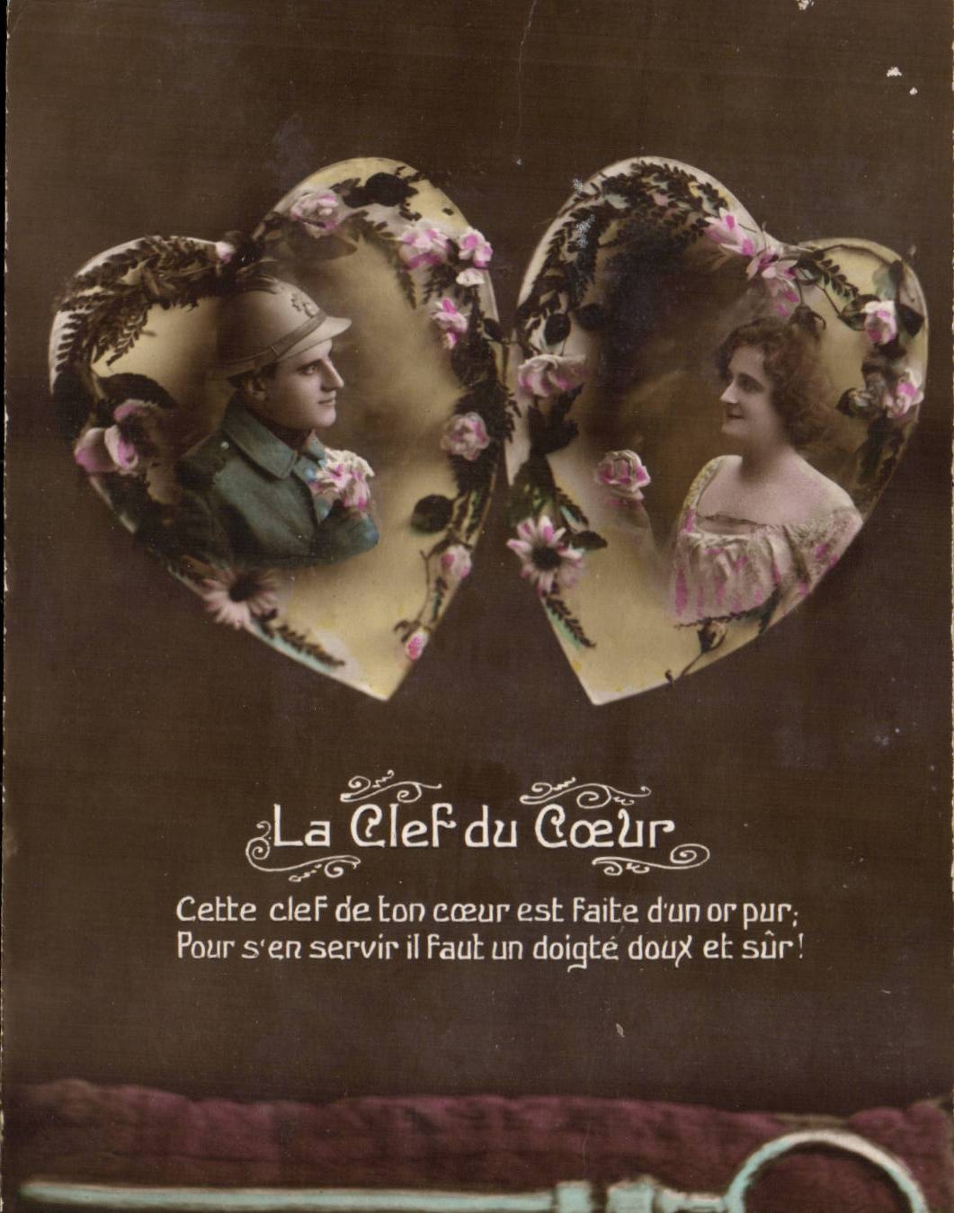 CPA Fantaisie Le cle du coeur Militaria militaire