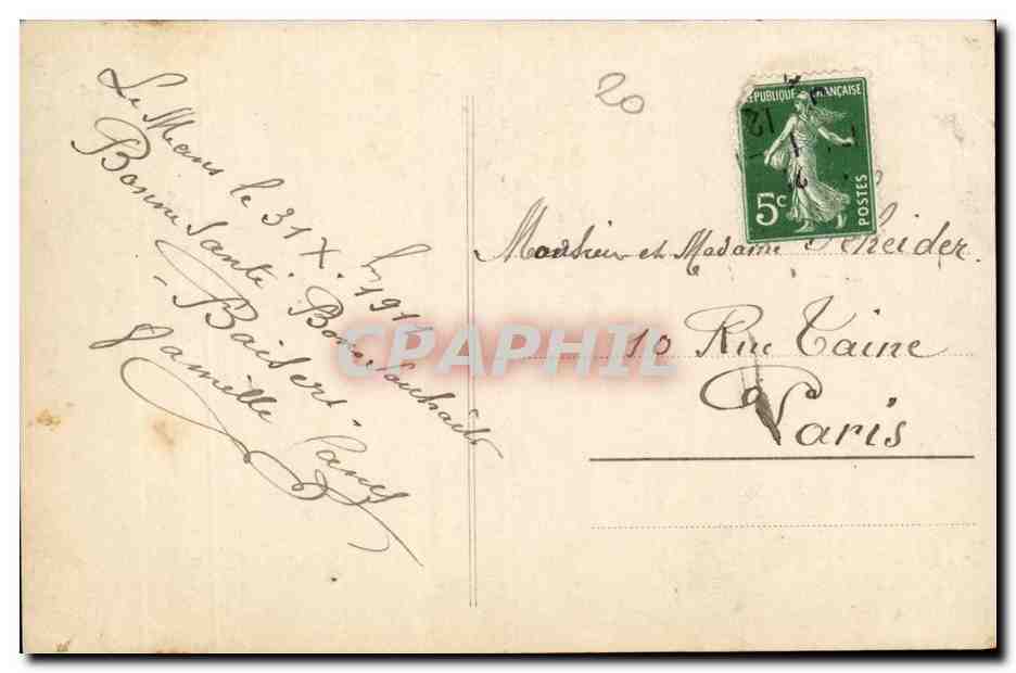 Famille sous parapluie — scène hivernale — éditeur CPHIL n°484 — Verso
