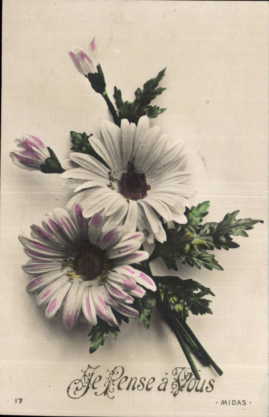 CPA Fantaisie Fleurs je pense a vous