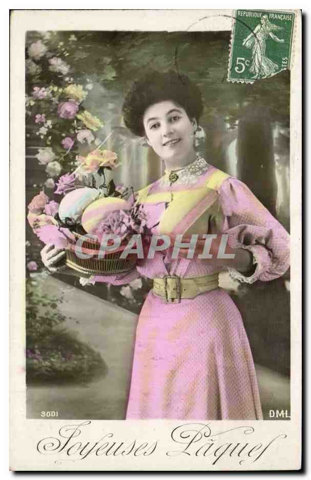 CPA Fantaisie Femme Joyeuses PAques (oeufs)