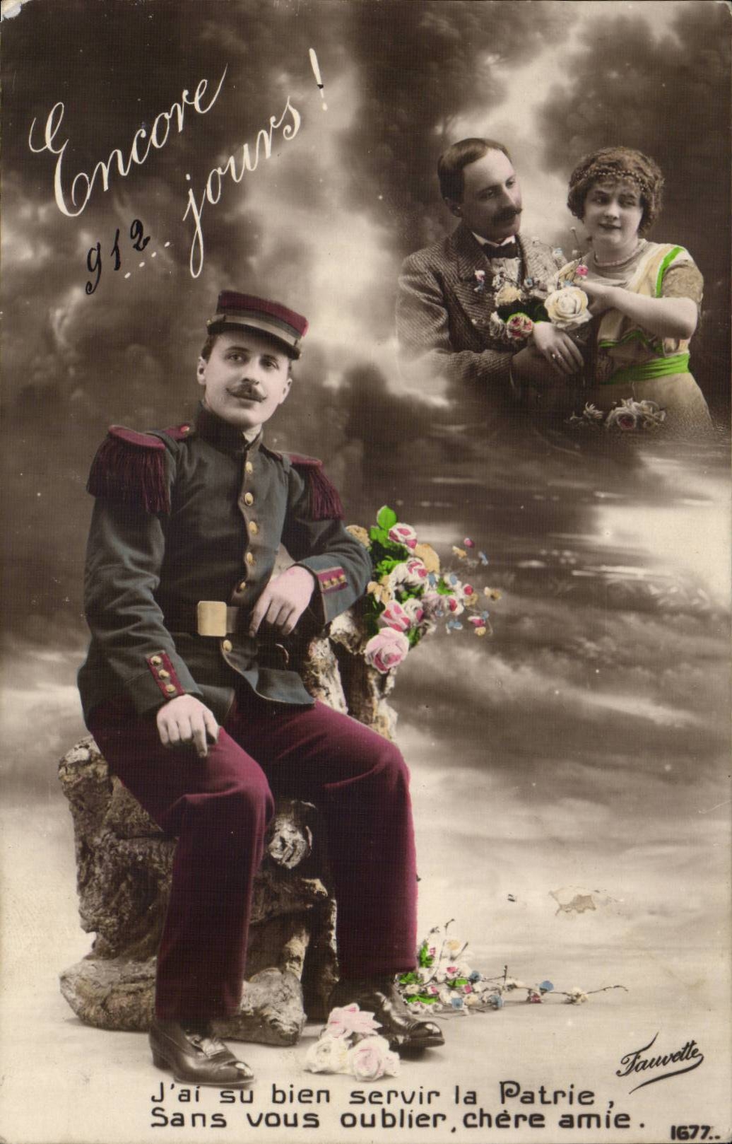 Soldado en uniforme — escena sentimental con pareja — Tawwelle, n° 1677