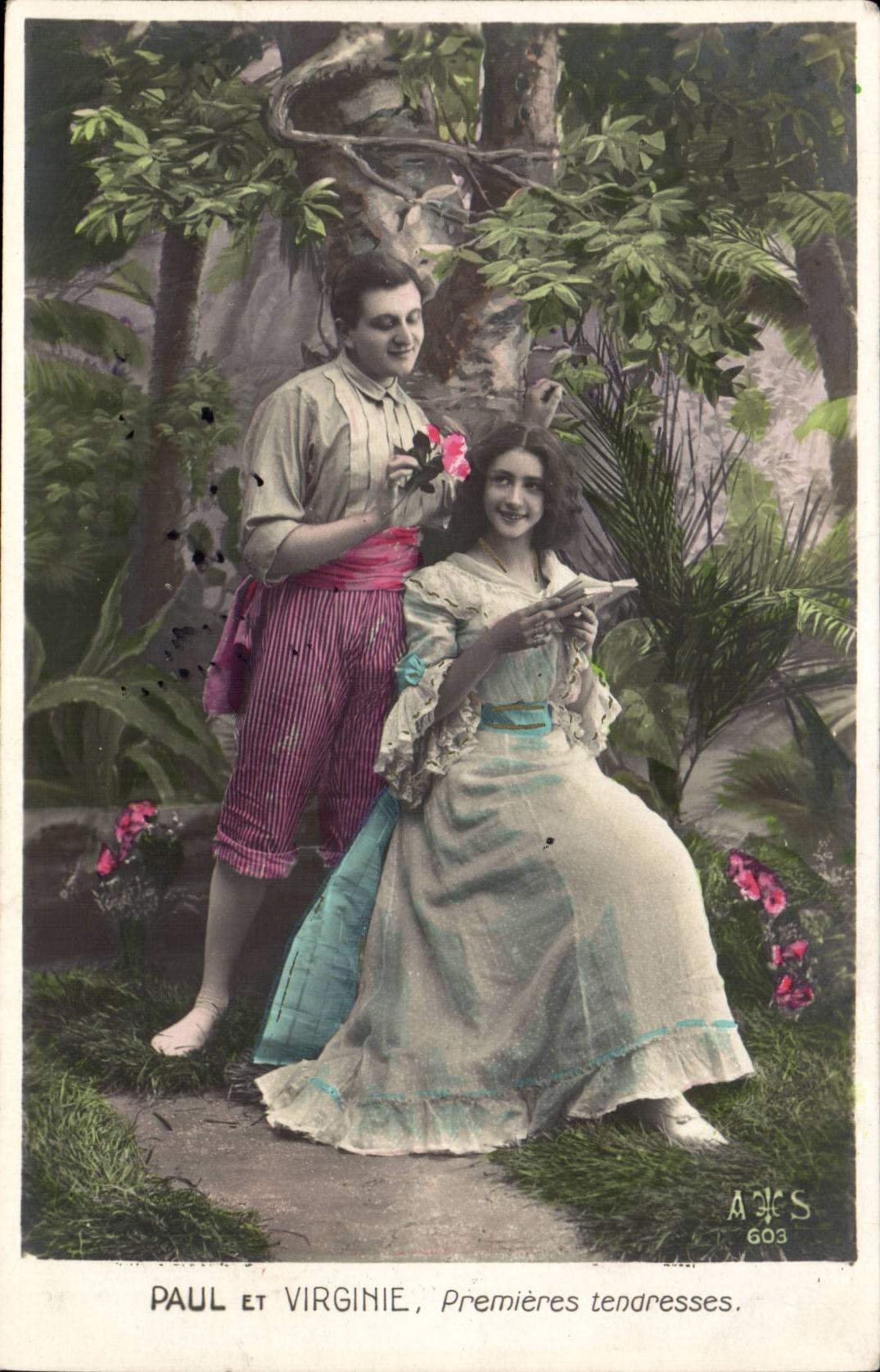 CPA Fantaisie Couple Paul et Virginie Premieres tendresses