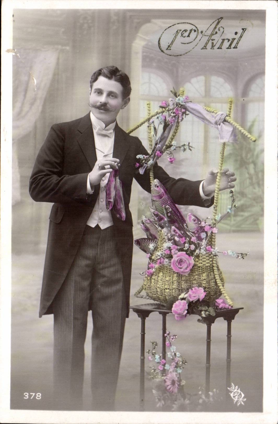 CPA Fantaisie Homme 1er avril Poisson paques