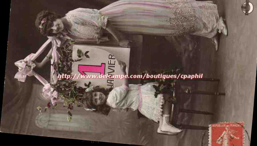 Fête du 1er janvier — Deux jeunes filles en costume d'époque — CH. FONTAINE, Paris
