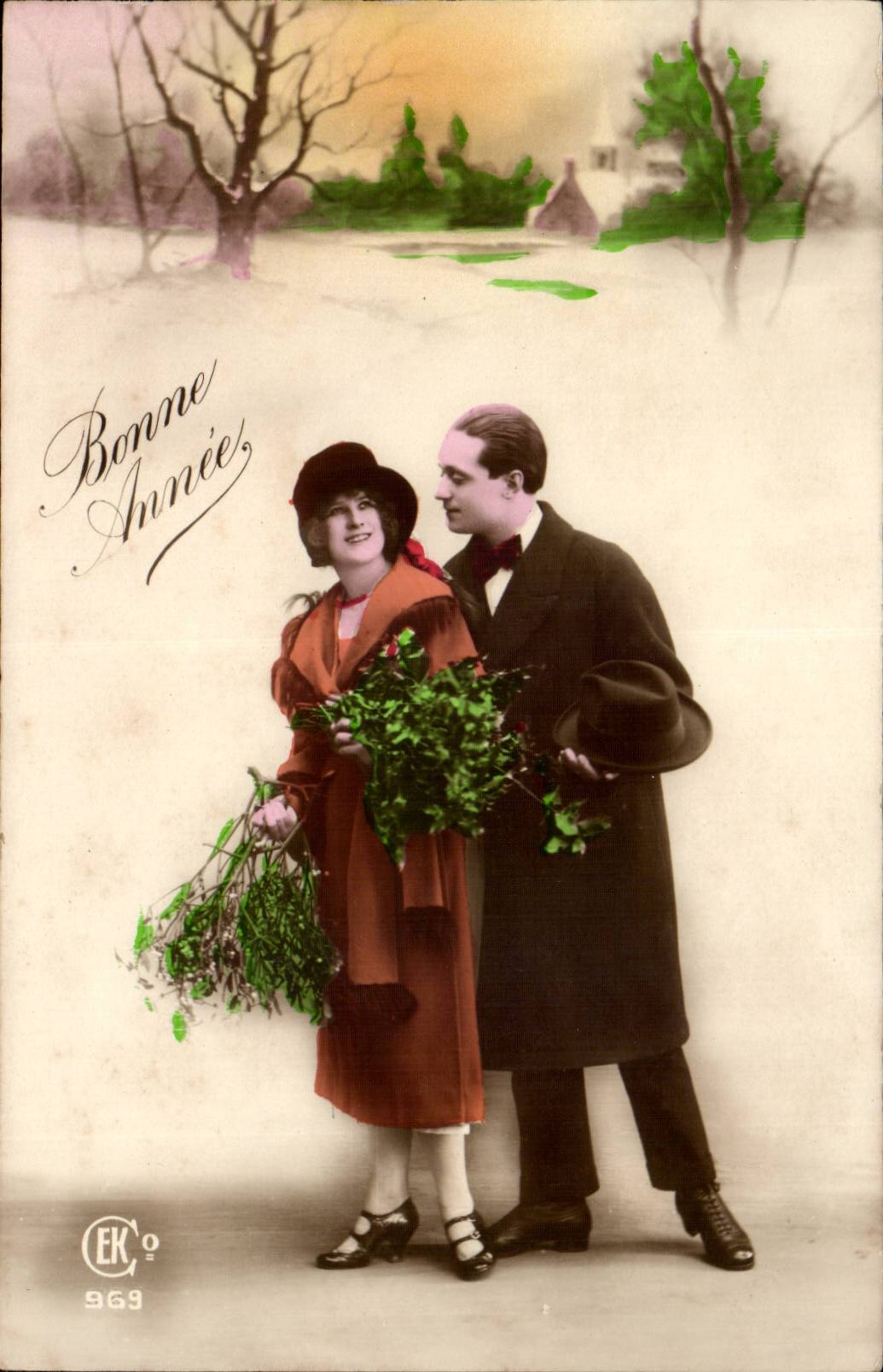 CPA Fantaisie Couple Bonne annee