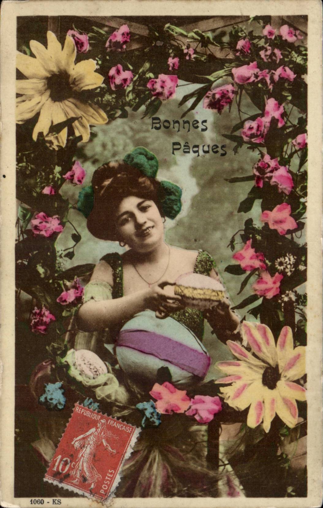 CPA Fantaisie Femme Bonnes Paques (oeuf)