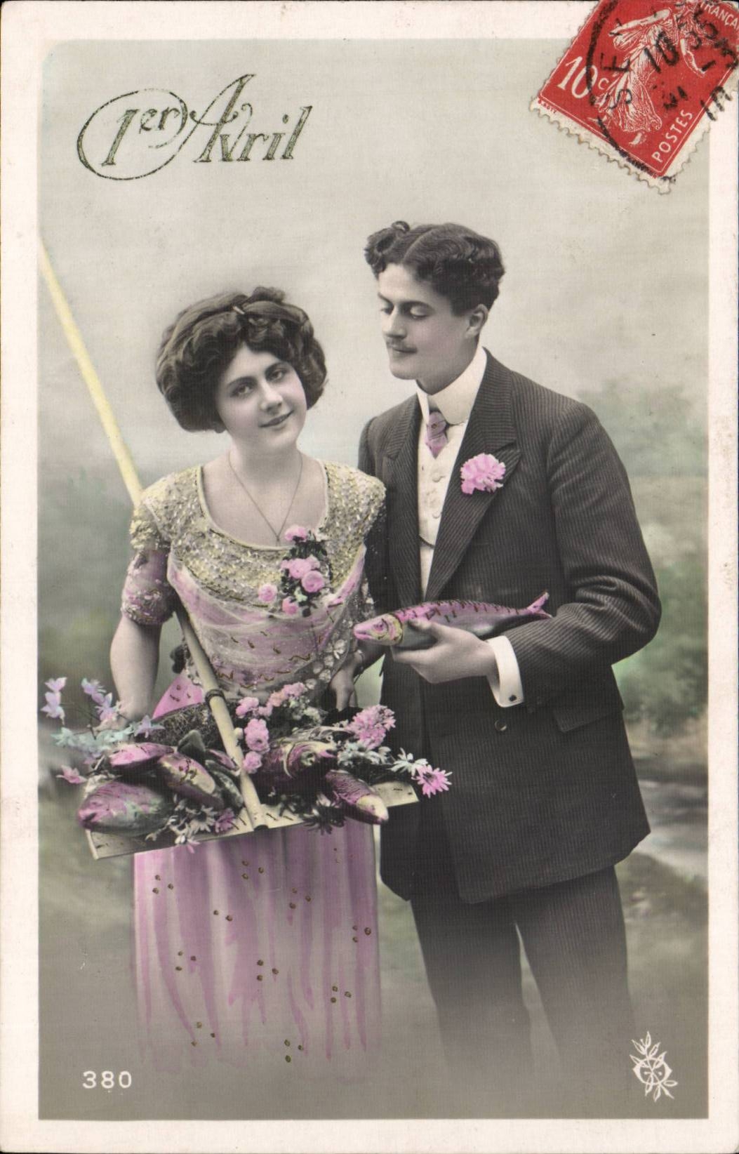 CPA Fantaisie 1er avril couple poissons