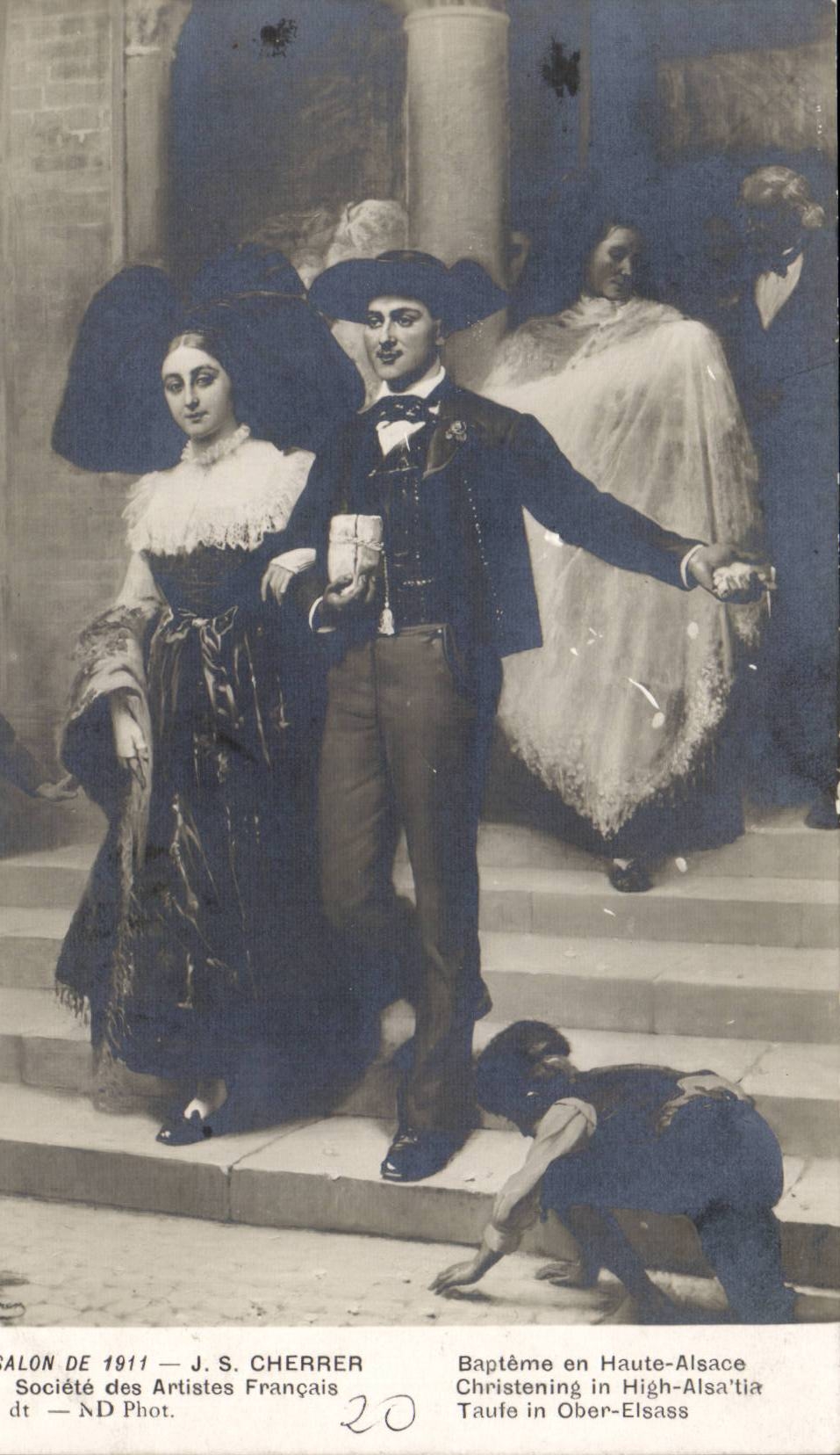 CPA Fantaisie Salon de 1911 JS Cherrer Societe des artistes francais Bapteme en Haute Alsace Elsass