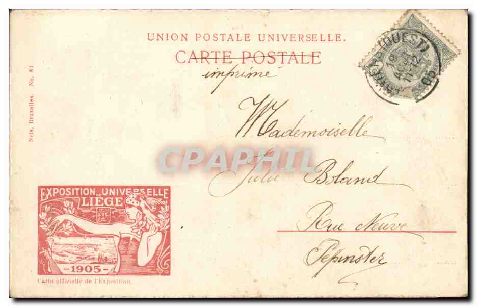Belgique Belgie Liege CPA Exposition universelle de Liege 1905 Les Jardins (buffet restaurant central) — Rückseite