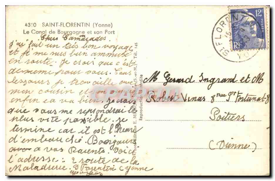 Saint Florentin CPA Le canal de Bourgogne et son port — Back