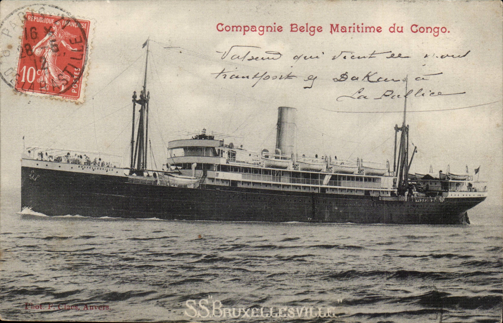 SS Bruxellesville CPA Compagnie belge maritime du Congo