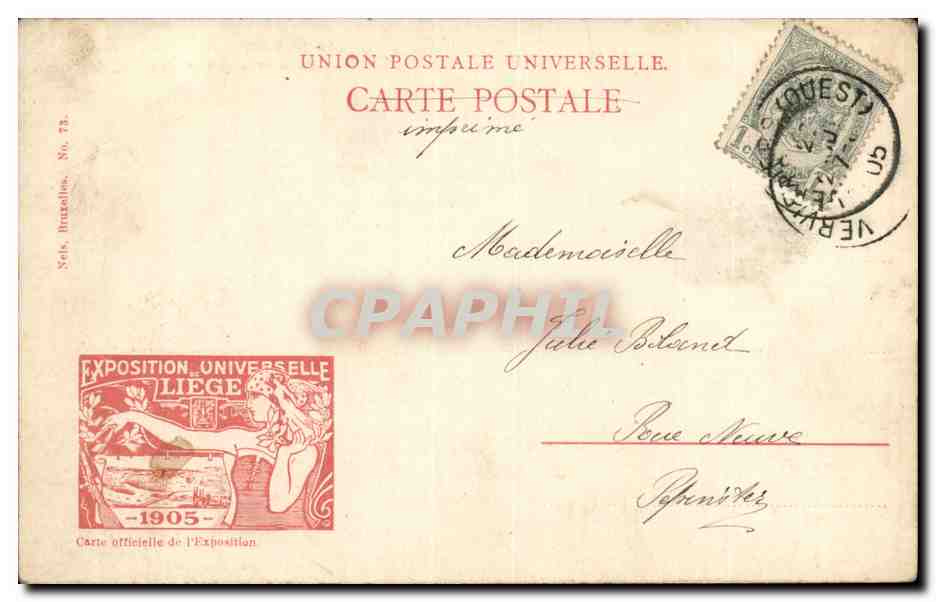 Belgique Belgie CPA Exposition universelle de Liege 1905 Palais de la ville de Liege — Rückseite