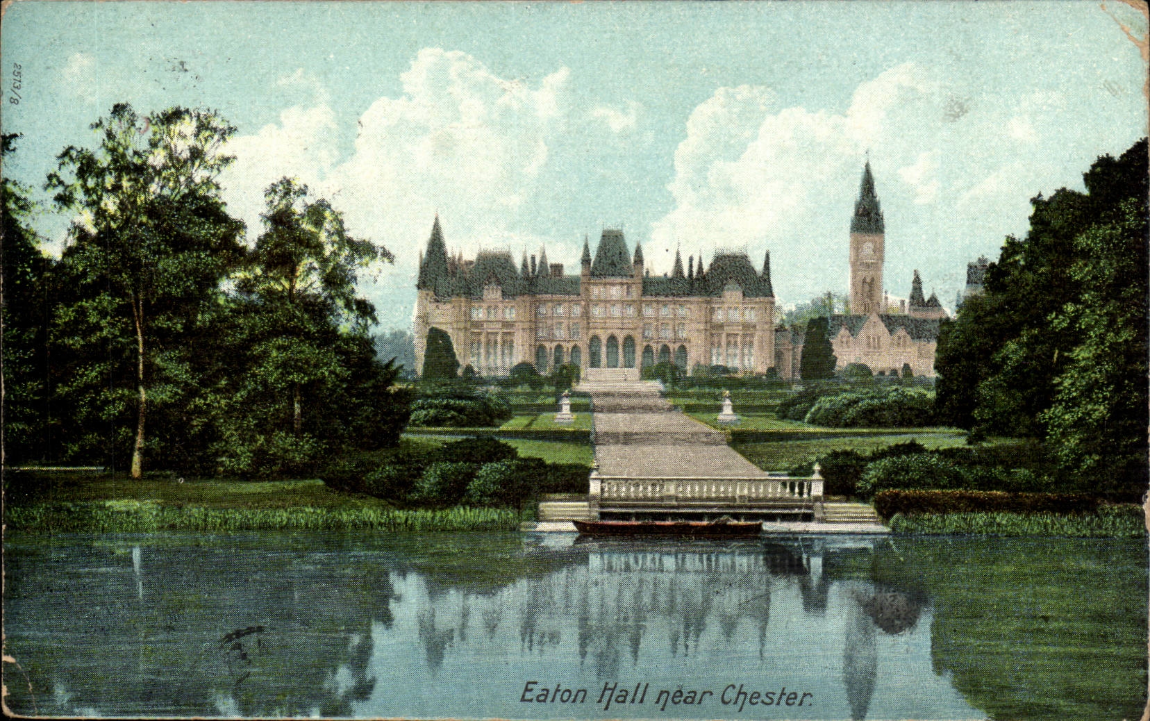 Eaton Hall near Chester — vue du château et du lac — éditeur non identifié, n° de série 2837/8