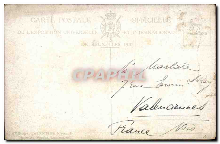Belgie Belgique BRuxelles CPA Exposition de 1910 Section allemande — Rückseite