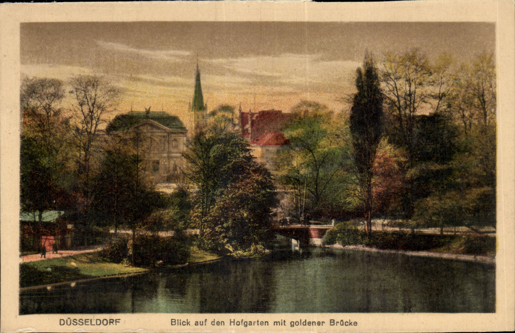 Dusseldorf CPA Blick auf den Hofgarten mit goldener Brucke