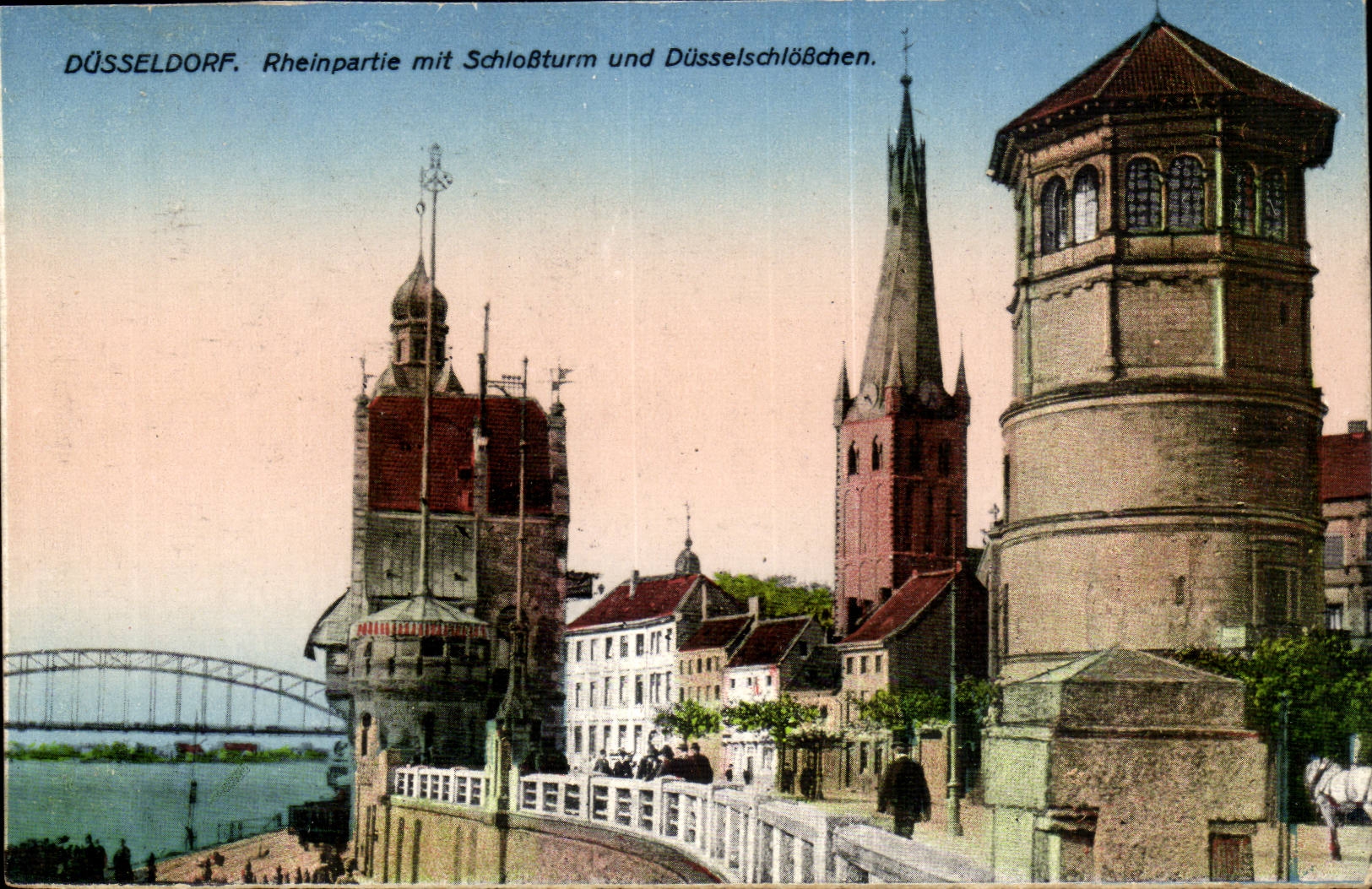 CPA Dusseldorf Rheinpartie mit Schlossturn und Dusselschloschen