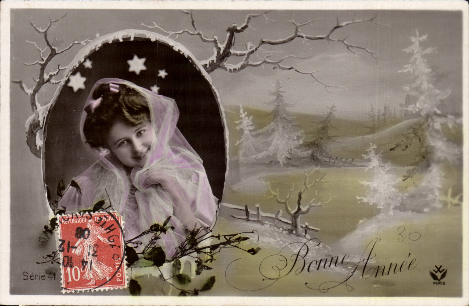 Femme dans un cadre hivernal — Bonne Année — Paris, Série 41