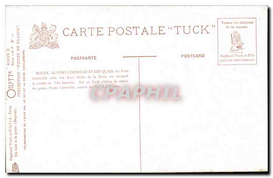 Rouen CPA Pont Corneille et les quais — Verso