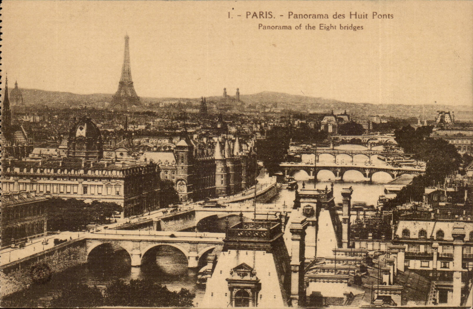 Paris CPA Panorama des huit ponts (Tour Eiffel conciergerie)