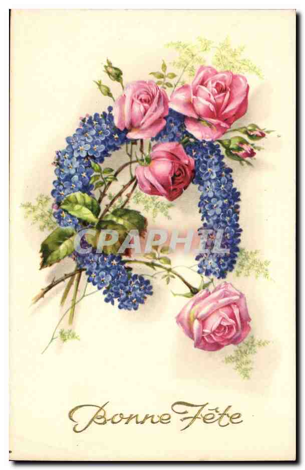 CPA Fantaisie Fleurs Bonne fete Fer a cheval