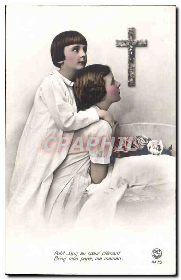 CPA Fantaisie Petit Jesus au coeur clement beni mon papa ma maman (enfants)