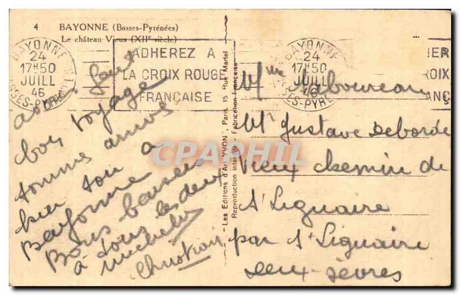 Bayonne CPA Le chateau vieux — Verso