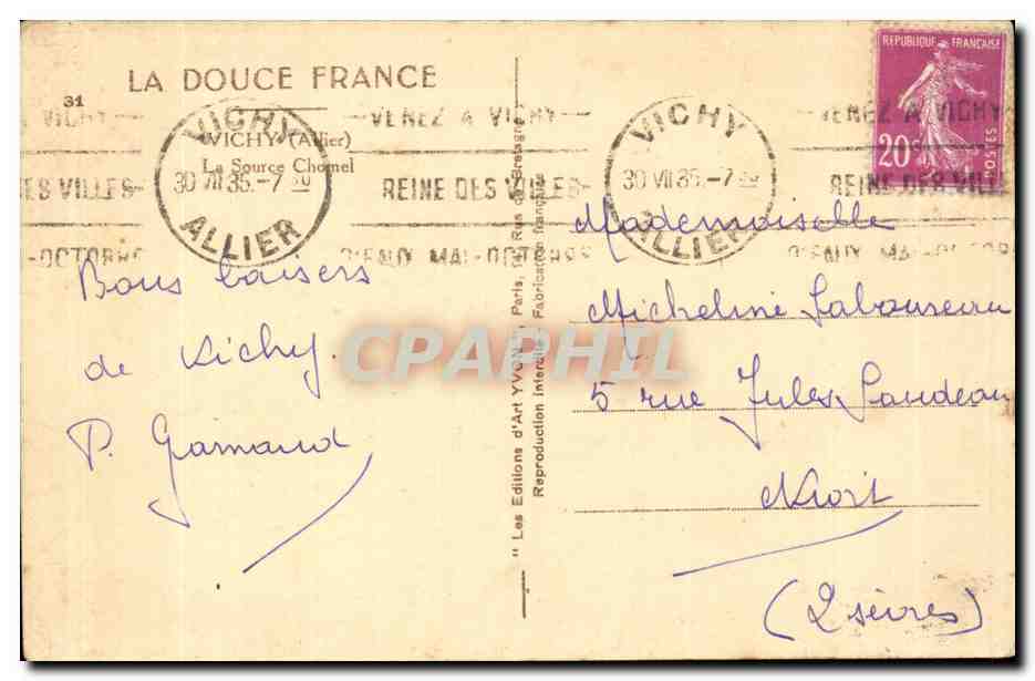 Vichy CPA la source Chomel — Rückseite