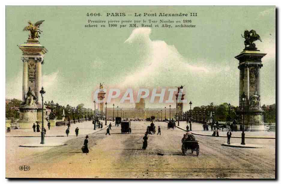Paris CPA Le pont Alexandre III premiere pierre posee par Tsar Nicolas en 1896