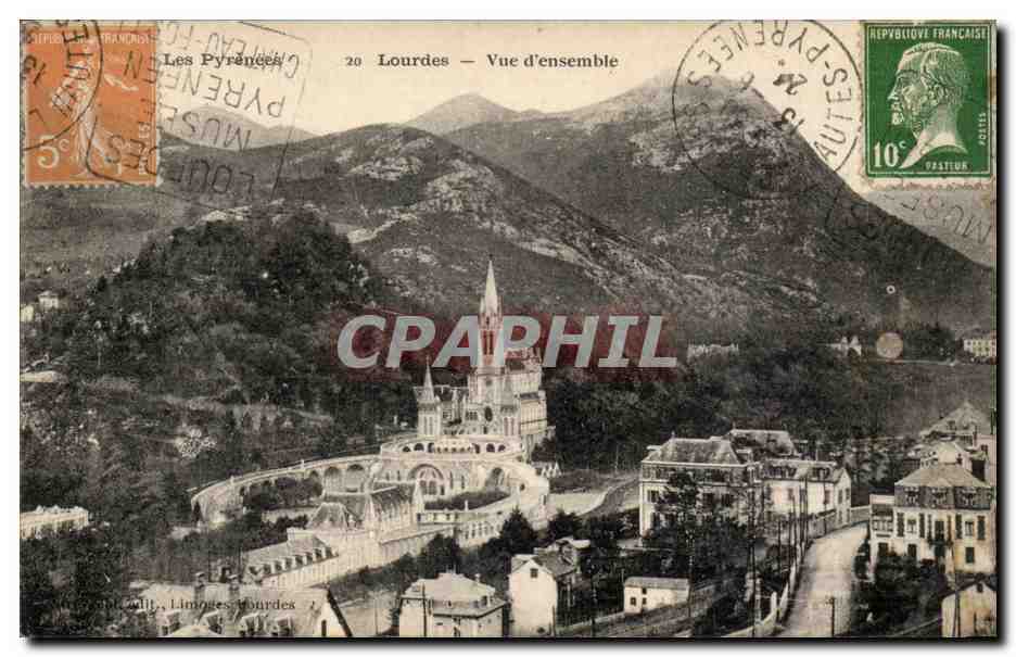 Lourdes CPA Vue d'ensemble (cachet Daguin Foch)