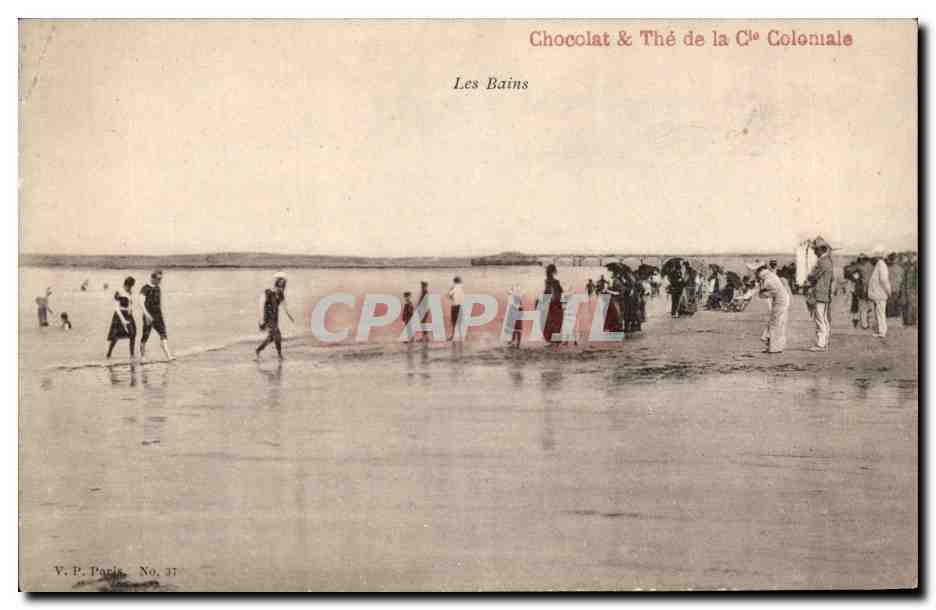 CPA Chocolat et the de la Cie coloniale Les bains Publicite