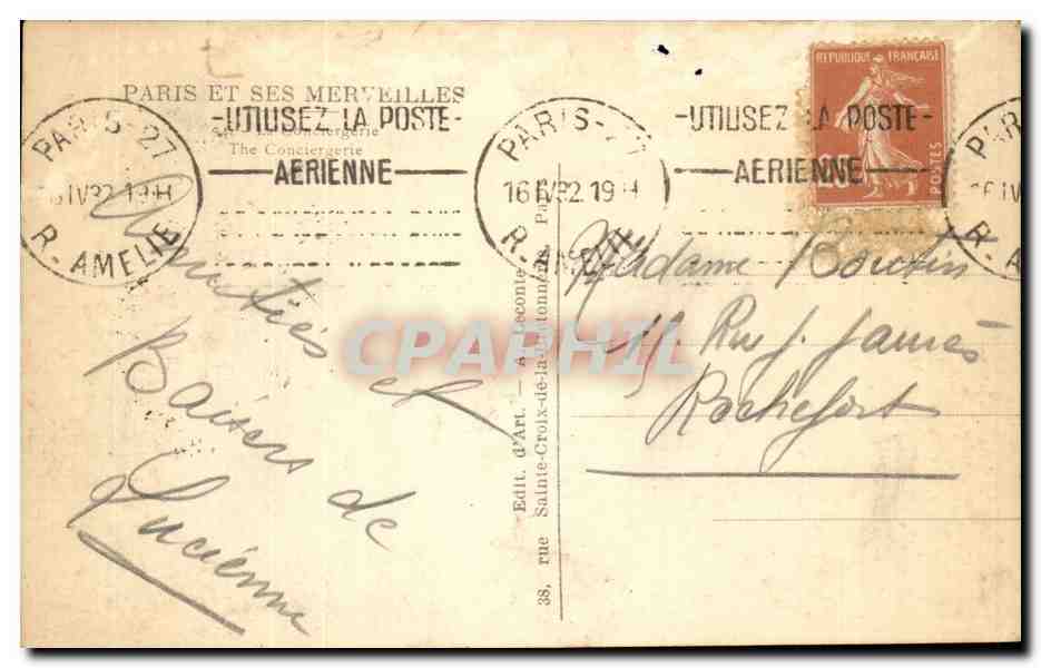 Paris CPA La conciergerie — Rückseite