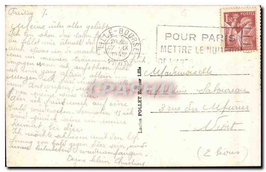 Lille CPA Le palais des Beaux arts — Rückseite
