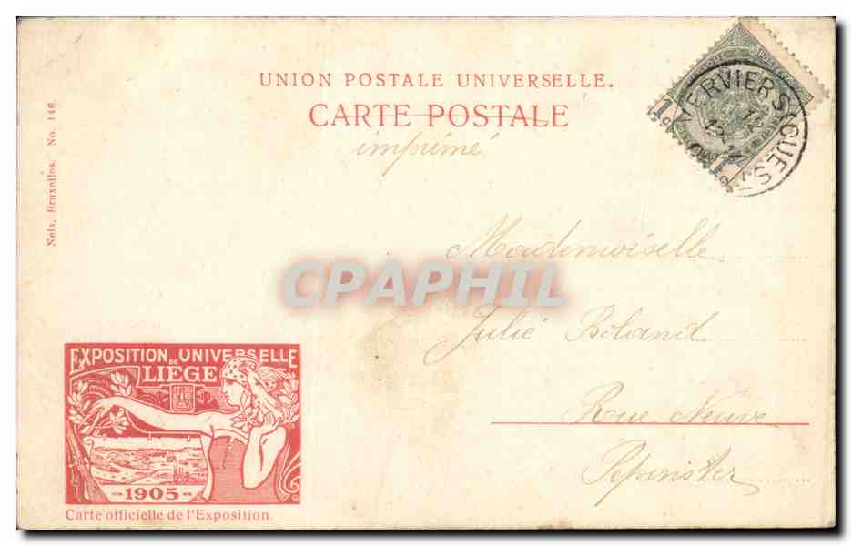 Exposition universelle de Liège 1905 — Un coin des Halls — éditeur : Nelle, Bruxelles, No 116 — Rückseite